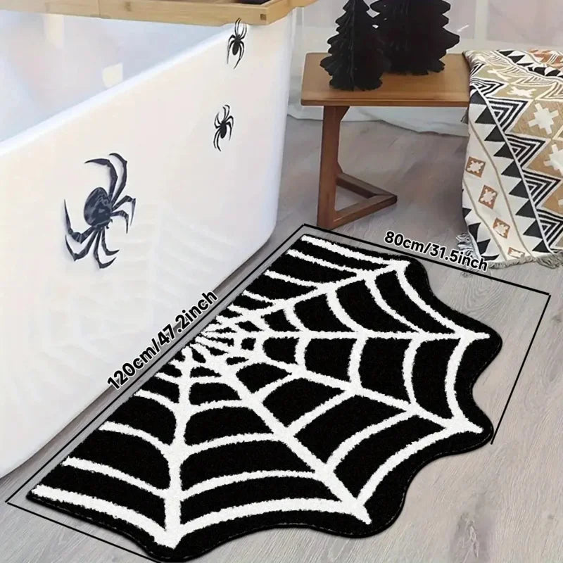 tapis sol noir blanc toile araignée moderne salle bain antidérapant machine lavable sans pile