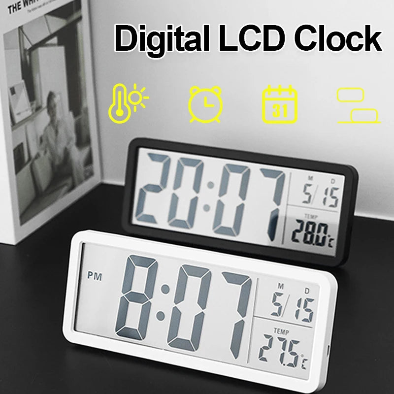 horloge murale numérique moderne horloge digitale affichage température date noir blanc minimaliste