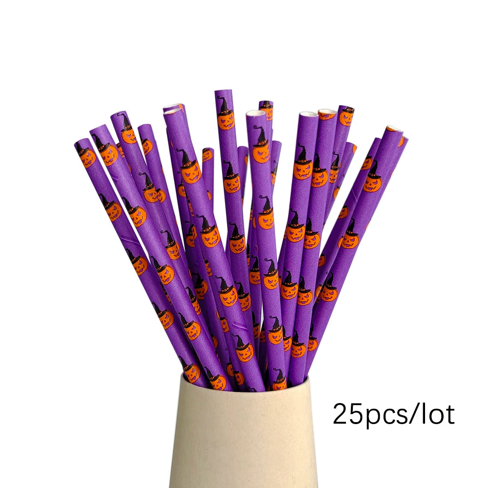 vaisselle jetable halloween assiettes gobelets pailles serviettes nappe citrouilles fantômes araignées violet orange