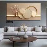 impression toile géométrique moderne minimaliste beige doré blanc gris vertical decoration mur wall art
