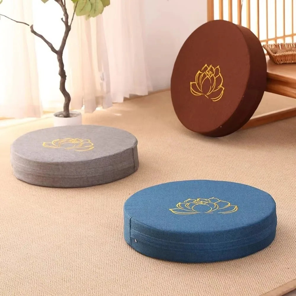 coussin sol yoga méditation fleur lotus brodée mousse épaisse siège salon japonais