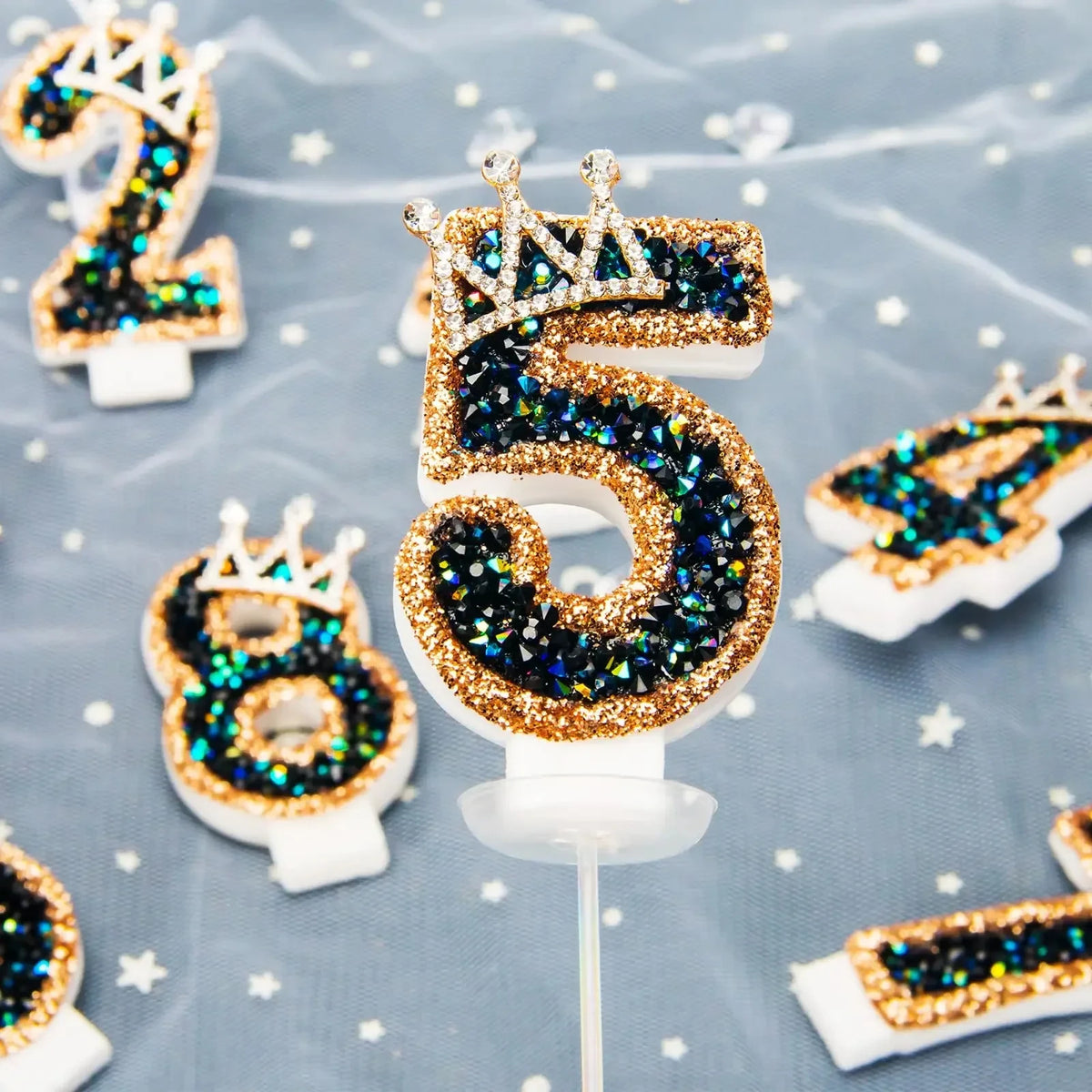bougies anniversaire décoratives noir doré strass brillantes chiffre festives gâteau