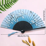 éventail pliant traditionnel bambou motif fleurs cerisier pompon mariage élégant