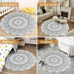 tapis rond pentagramme astrologique motifs floraux moderne noir rouge chambre salon