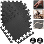 tapis sol noir puzzle géométrique moderne 30x30cm pack 16 pièces relaxation massage