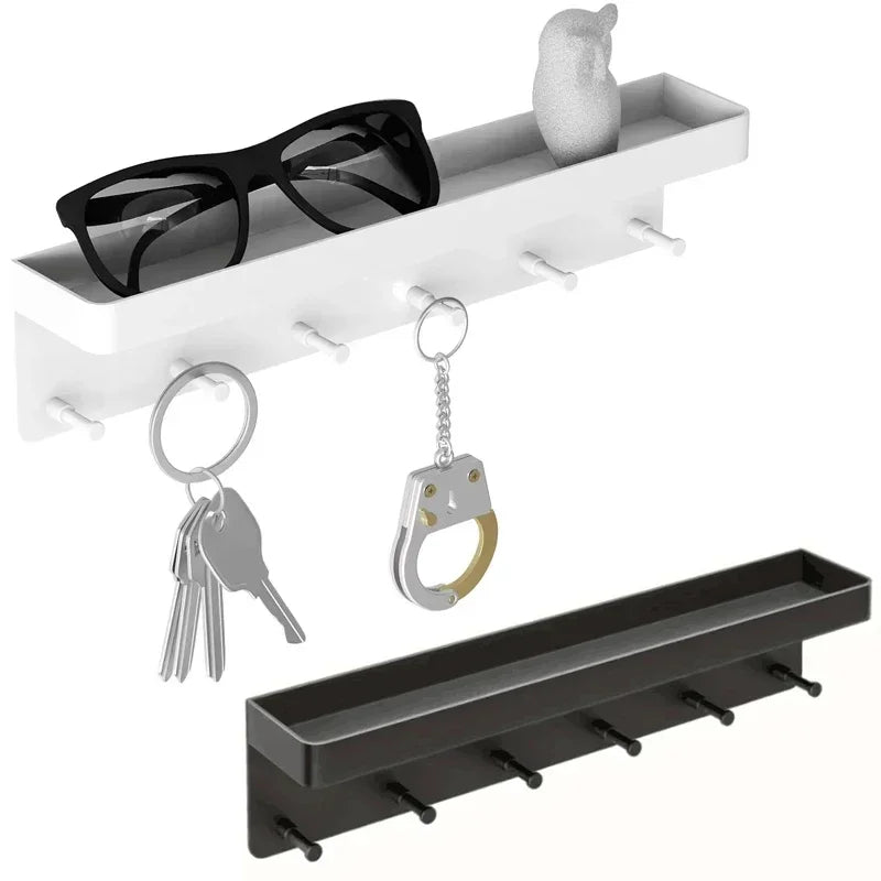 étagère murale moderne crochets adhésif blanc noir mat cuisine décoration rangement porte clés