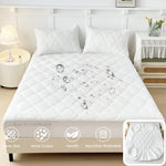 protège matelas imperméable quilté motif géométrique taies d'oreiller lit simple double