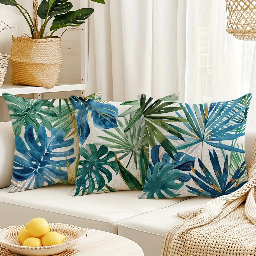 taies d'oreiller motif feuilles tropicales moderne polyester peacheskin 40x40cm 45x45cm 50x50cm 60x60cm
