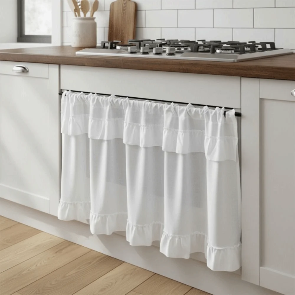 rideau blanc ruché opacité classique tringle 100x45 145x45 145x60 230x45 cuisine farmhouse