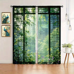 rideau vert bambou semi transparent moderne fenêtre imprimé oriental intimité décoration salon fêtes