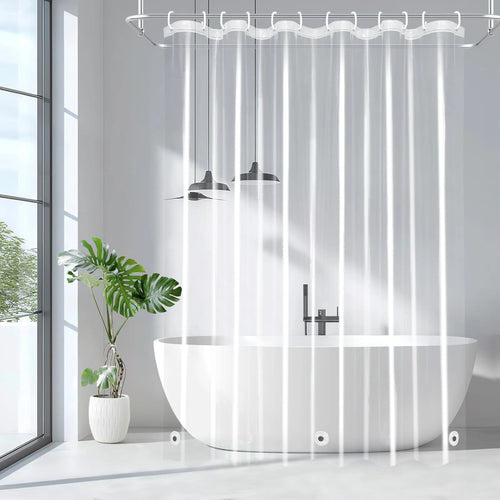 rideau douche transparent moderne rayures verticales aimants lestés respectueux environnement 120x180cm