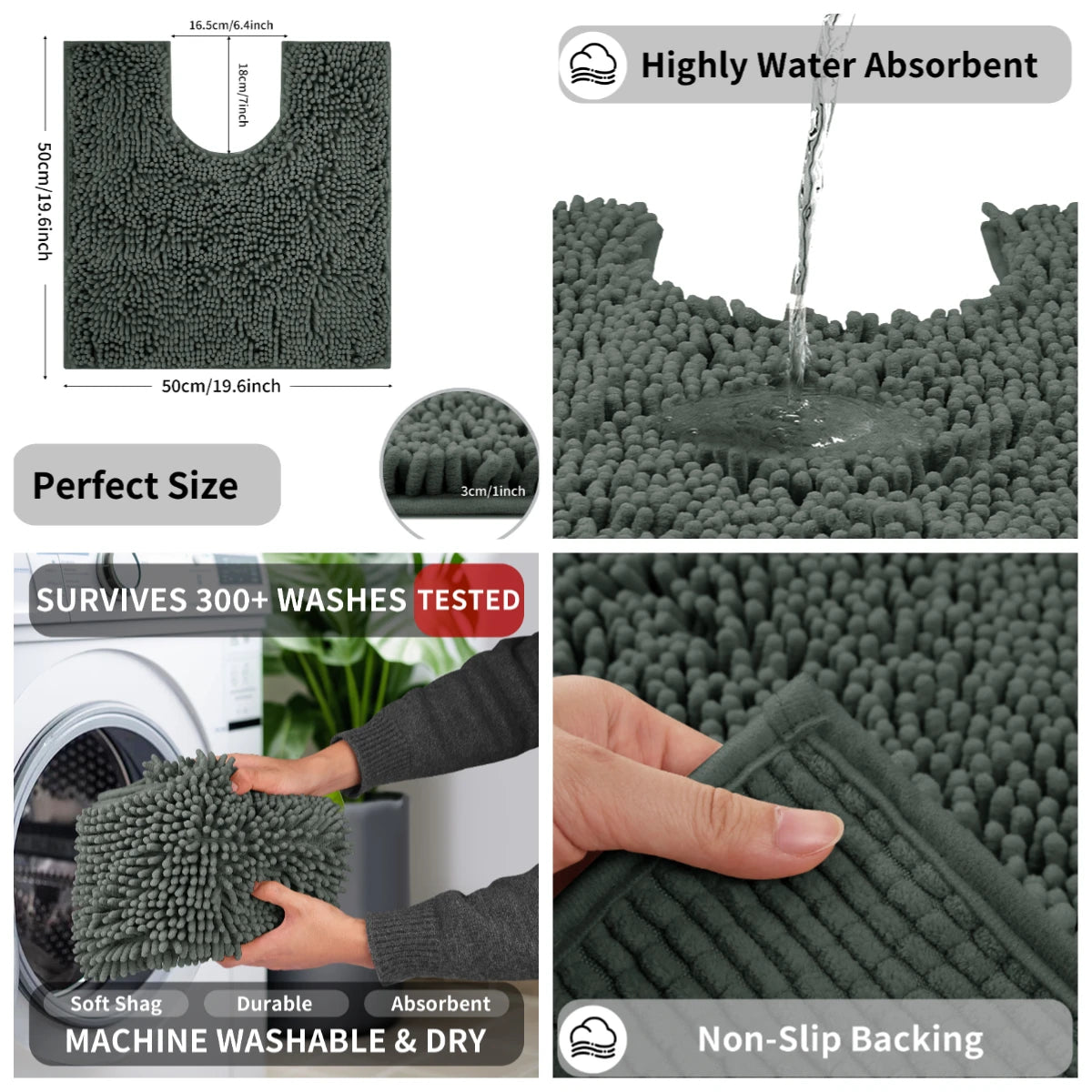 tapis salle bain moderne deux textures gris vert antidérapant bouclé rayures minimaliste
