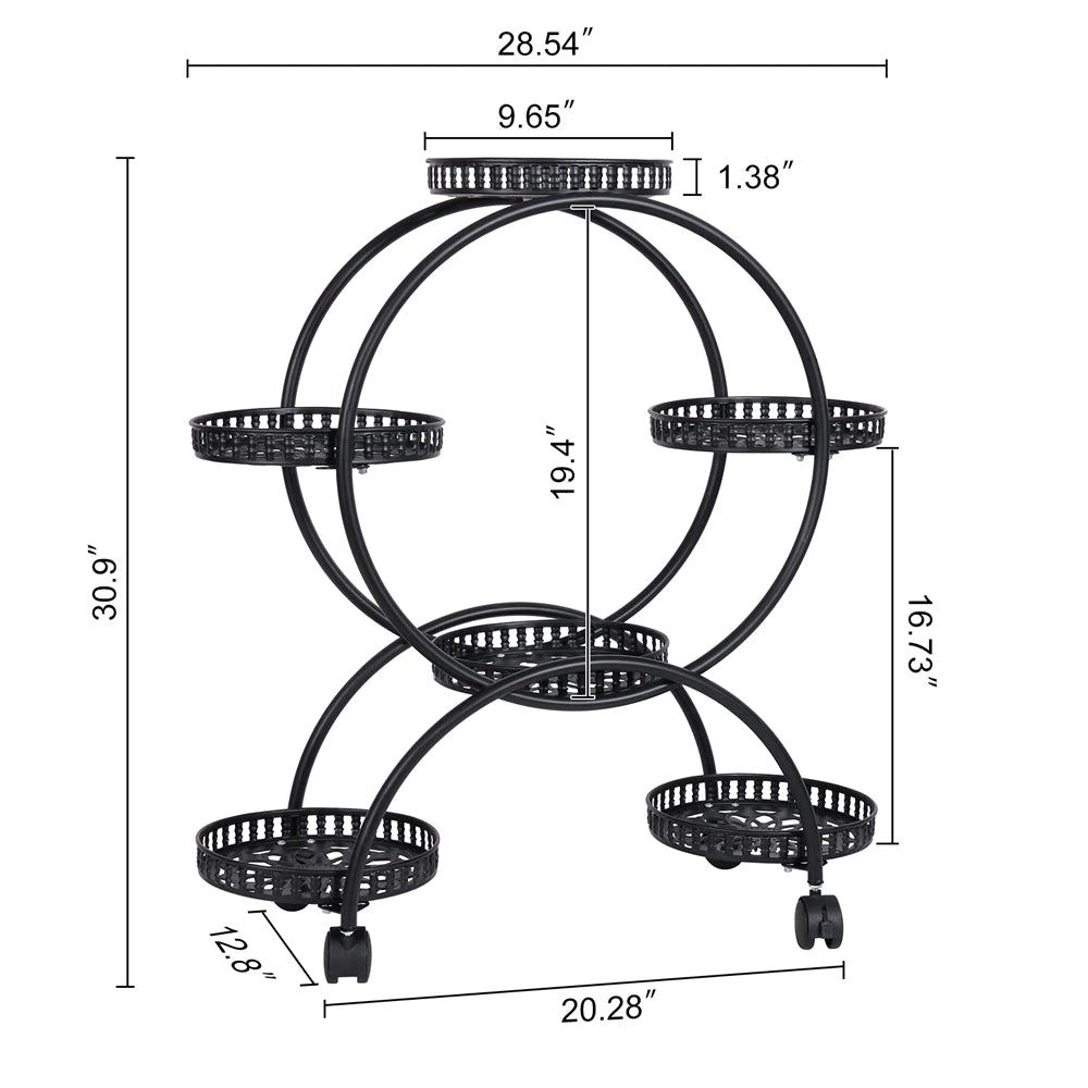 support fleurs roulettes robuste moderne noir blanc pot fleuri plante verte ajouré minimaliste