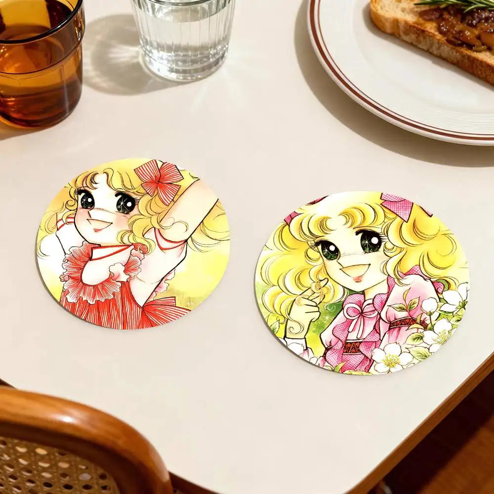 sous verres ronds fibre bambou multicolores illustration fille accessoires colorés dessin animé
