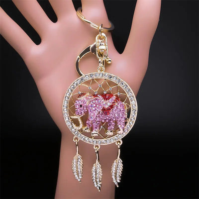 porte clés or rose éléphant plumes strass bohème ethnique métal plaqué argent décoration intemporelle