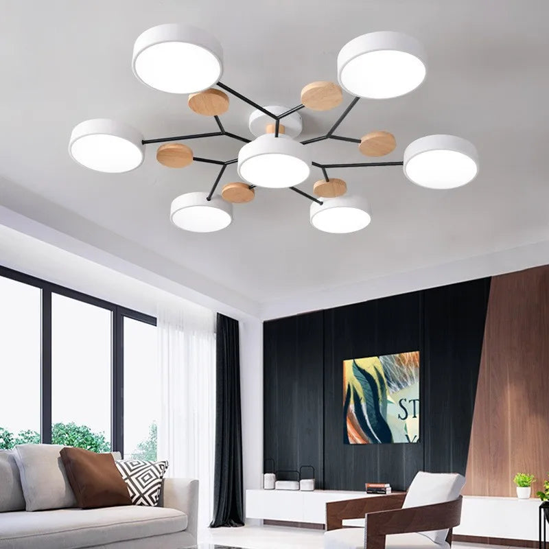 plafonnier led moderne vert blanc gris bois clair circulaire métallique scandinave éclairage intérieur