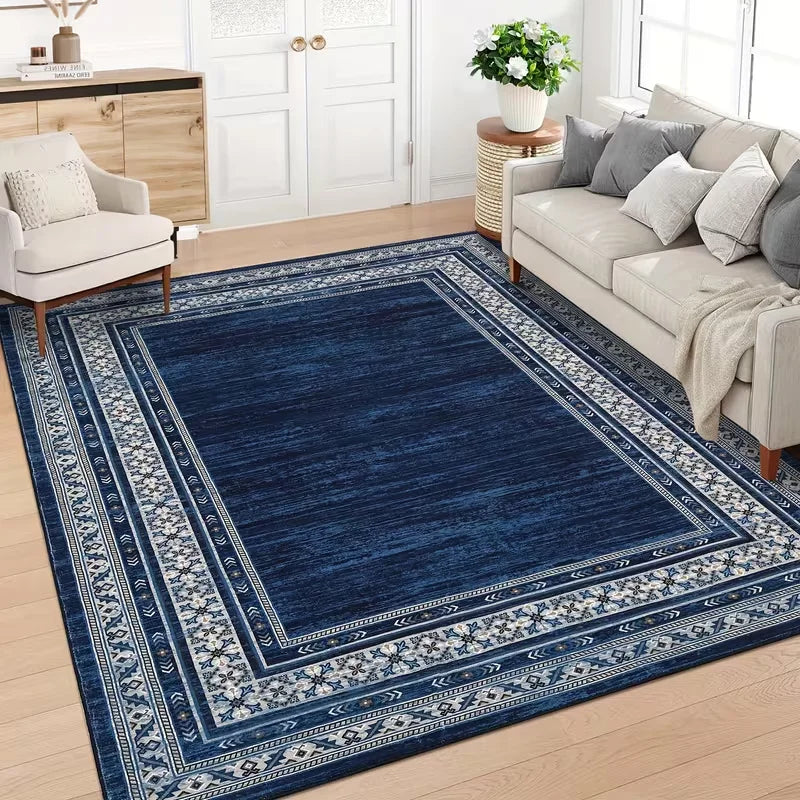 tapis bleu marine moderne géométrique polyester antidérapant extérieur pliable chambre salon résistant taches