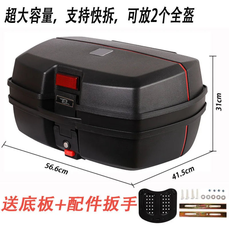 boîte rangement casques moto noire pratique fixations incluses grande capacité 56.6cm 41.5cm 31cm