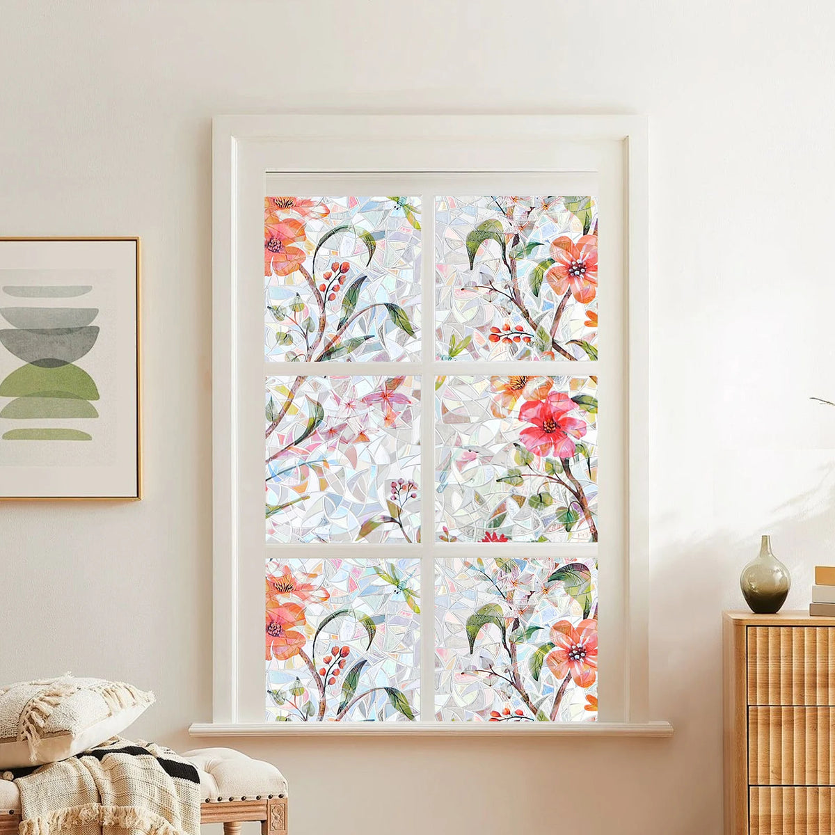 film confidentialité fenêtre multicolore floral adhésif moderne décoratif semi opaque vert bleu rose blanc