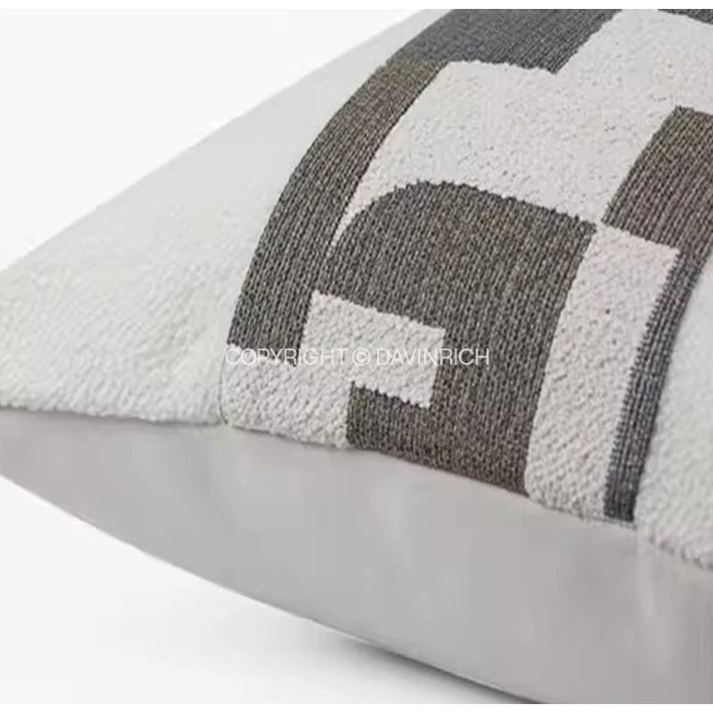 taies d'oreiller deco geometrique blanc gris polyester respectueux environnement contemporain opacité adhésif maison 35x50cm