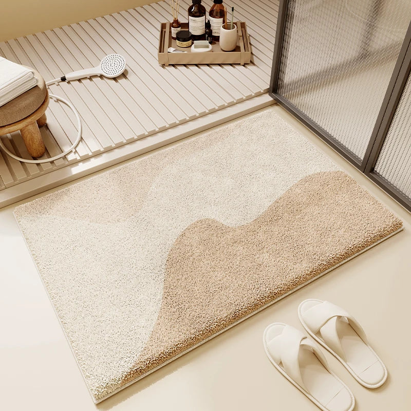 tapis bain antidérapant polyester moderne gris blanc orange marron géométrique floral salle bain cuisine