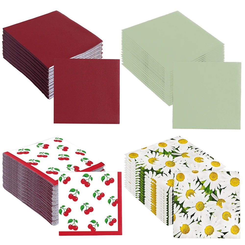 serviettes jetables papier fleur motif fruits cerises moderne anniversaire mariage fete enfants cocktail