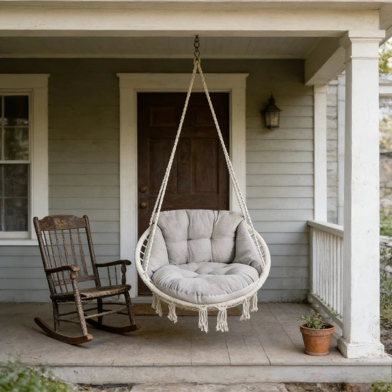 chaise suspendue coussin doux tissu franges beige rouge jaune moderne confortableextérieurintérieurjardin