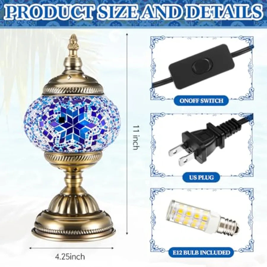 kit diy lampe turque mosaïque verre bleu blanc doré étoile losange transparent artisanal