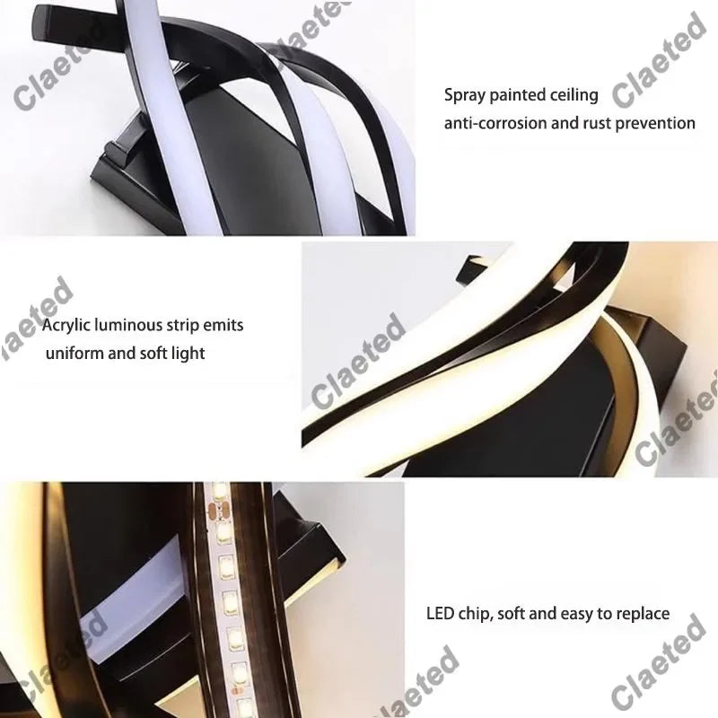 spirale incurvée applique murale moderne led blanc noir chambre coucher éclairage quotidien fixée mur