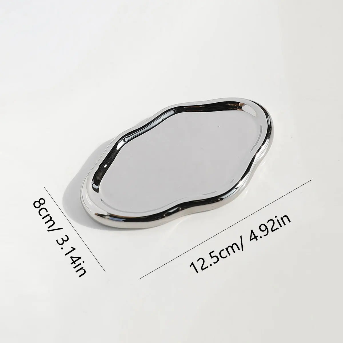 support bijoux argenté moderne plateau lisse brillant rangement clés ornement