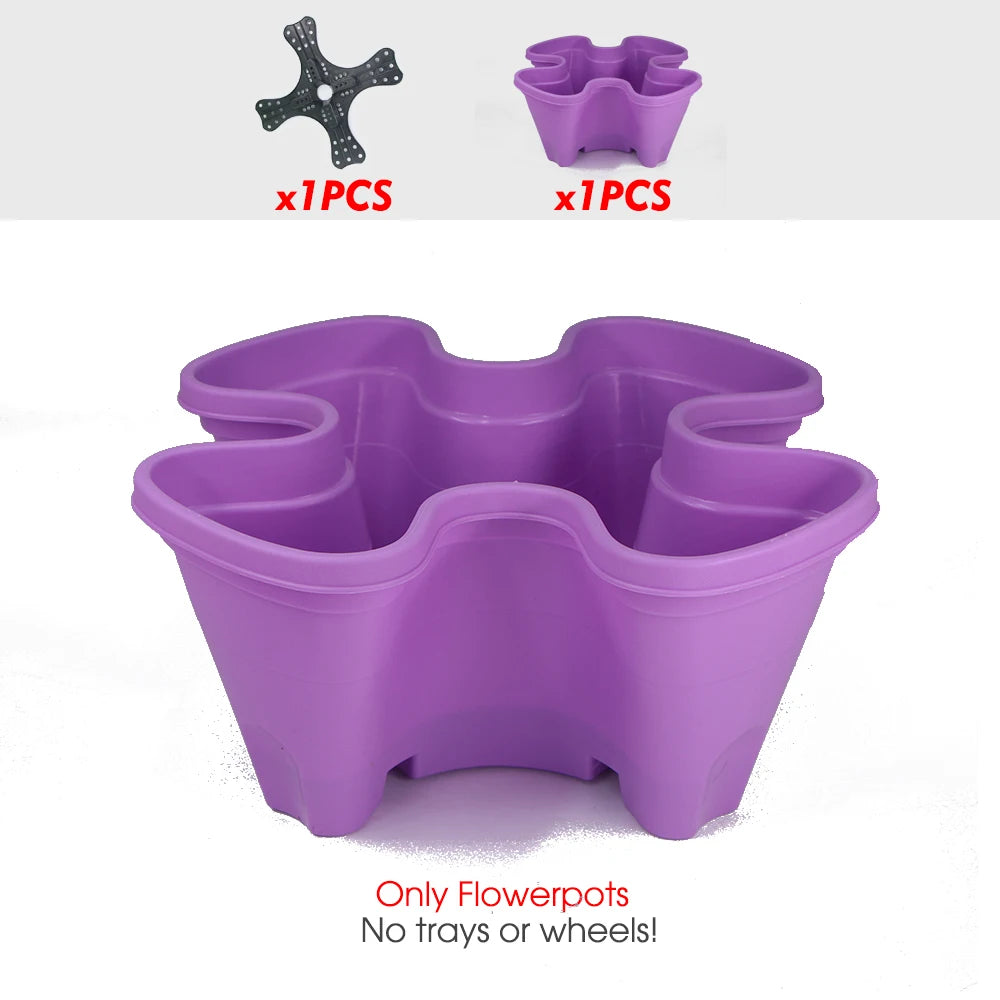 pots fleurs empilables moderne violet vert rose orange grille drainage roues pratiques