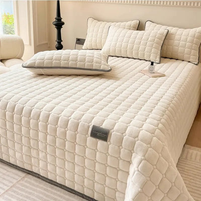 Couvre-lit velours matelassé carreaux gris clair