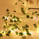 guirlande lumineuse feuilles or vert mariage anniversaire décoration bohème festive LED texturées