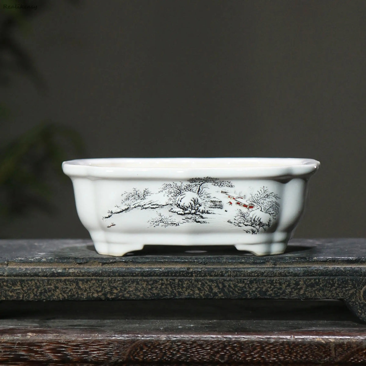 bacs plantes chinois paysage peint blanc opaque décoration intérieure pots fleurs