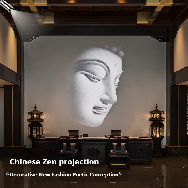 lampe projection zen bouddha fleur lotus motifs traditionnels chinois led ambiance noir blanc gris