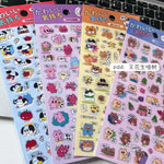 sticker kawaii mignon clips bleu jaune rose textes japonais dessins animés album autocollants