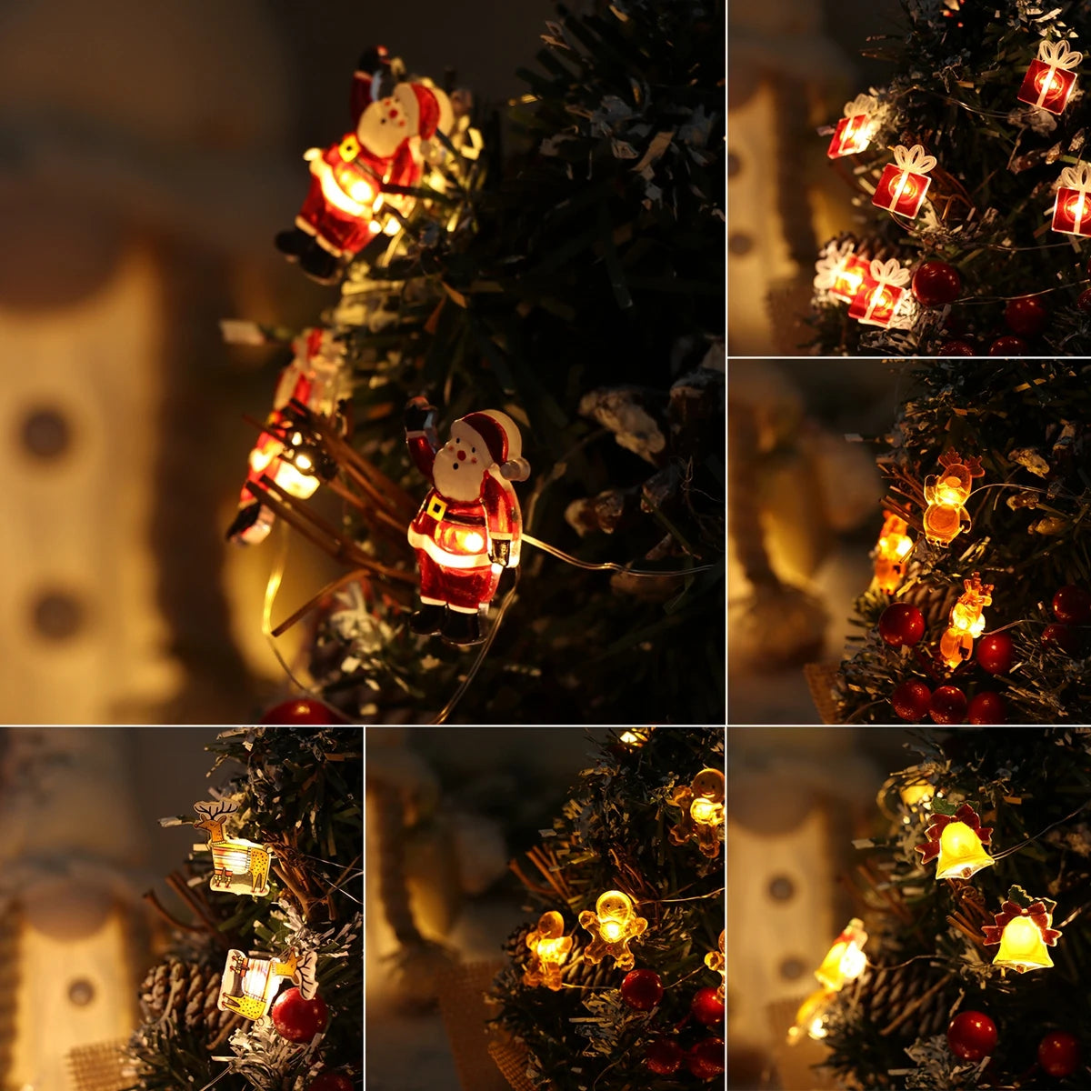 guirlande lumineuse noel personnage pere noel bonhomme neige renne jaune rouge ornement decoration festive