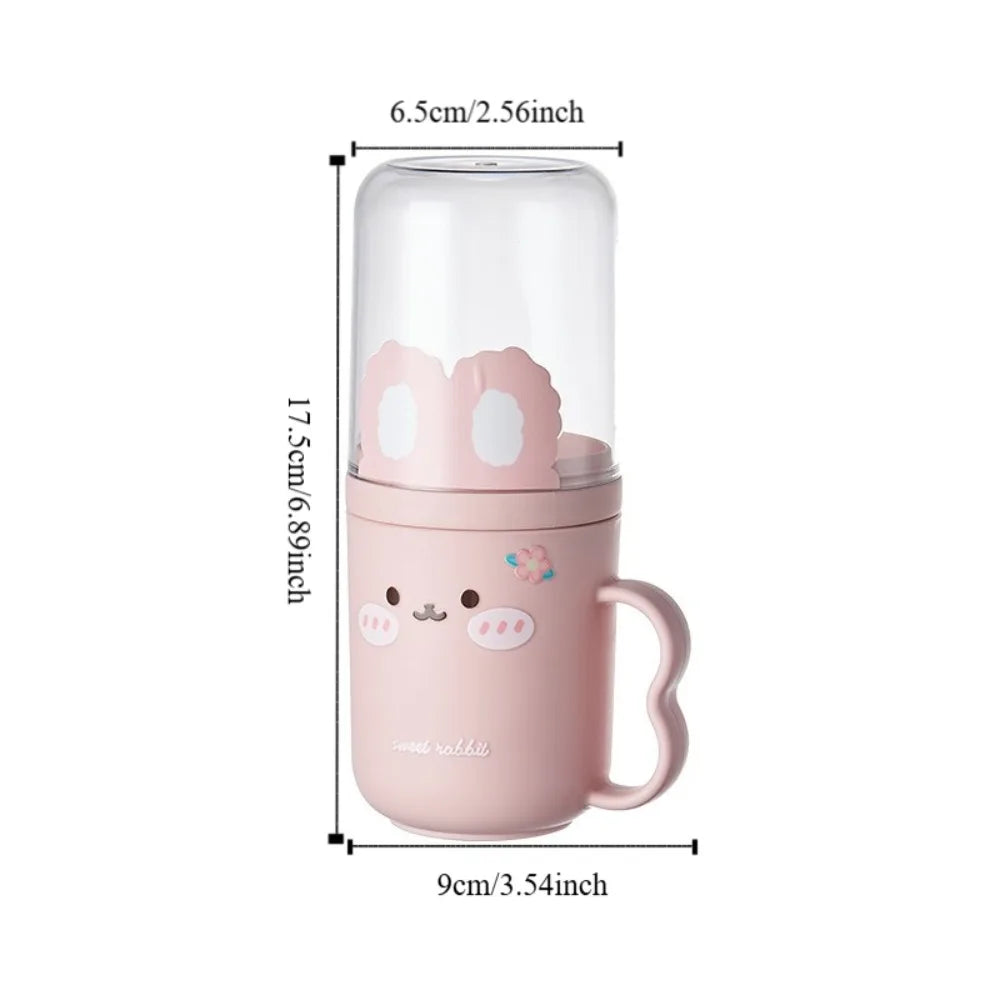 tasse dents dessin animé rose blanche oreilles lapin réutilisable moderne enfantine poignée transparente