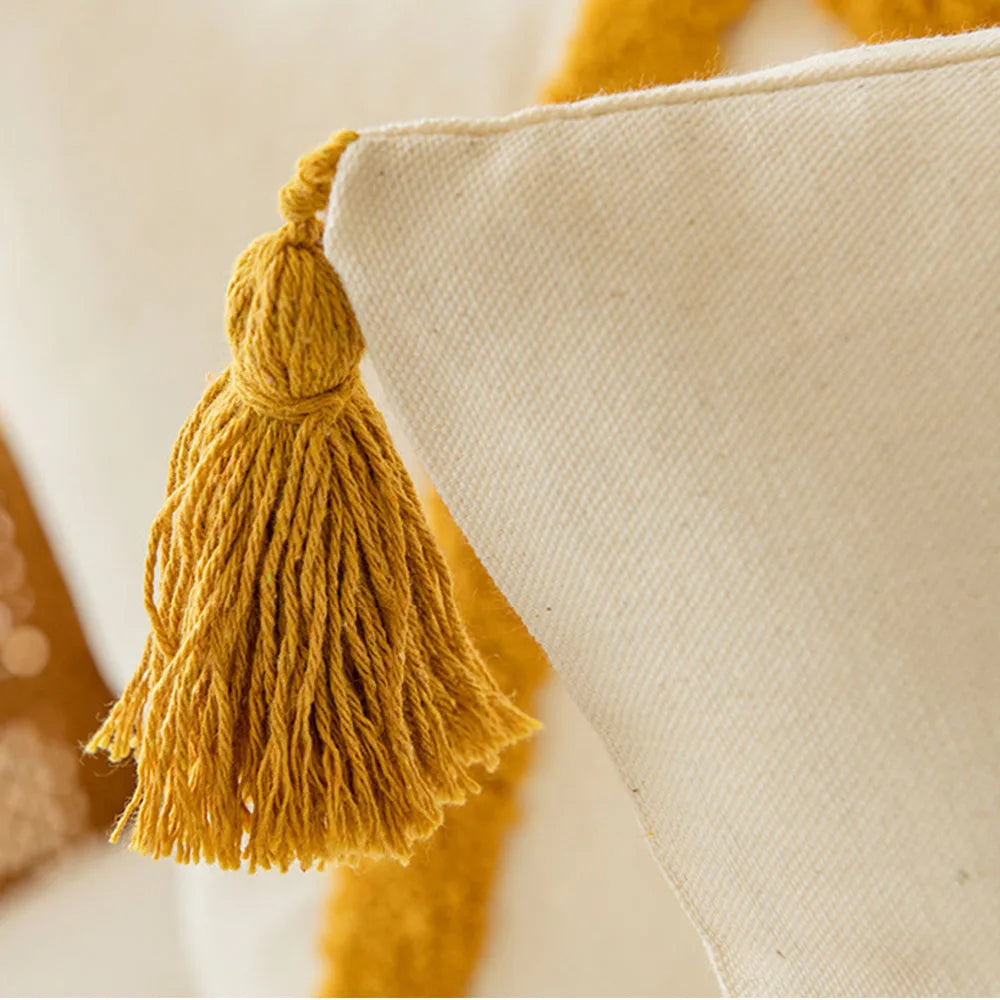 coussins décoratifs géométriques boho chic blanc moutarde tassel chambre canapé maison sans rembourrage