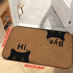 tapis moderne antidérapant chat noir yeux dorés textes hi bye entrée 50x80cm