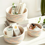 paniers rangement tissés main gris rose beige zigzag multiple opacité minimaliste réutilisable respectueux environnement