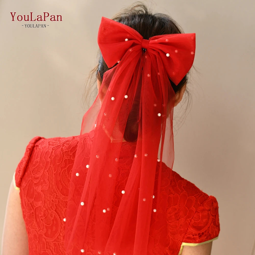 voile mariée rouge tulle traditionnelle asian bride cheongsam semi transparent accessoire cheveux