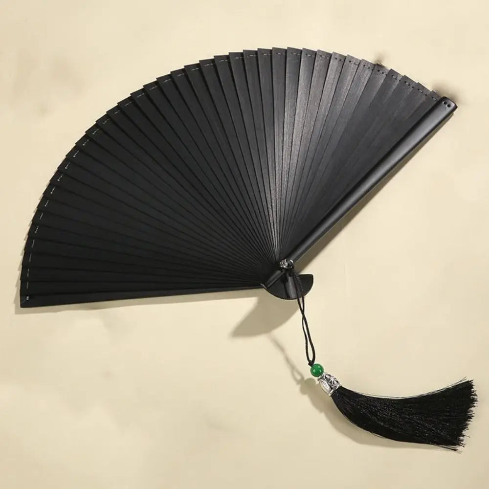 éventail danse bambou handmade kimono fan classique noir rouge rayures tassel