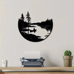 décoration murale moderne plaque noire paysage silhouettes rivière bateau personne minimalist artextérieur maison
