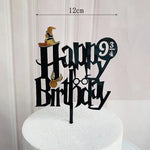 décoration gâteau anniversaire harry potter étoiles chapeau lunettes balai noir