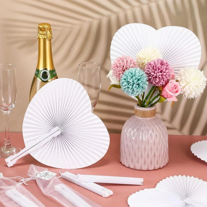 éventails pliants papier blanc rayures moderne minimaliste poignées plastique décoration fête anniversaire mariage