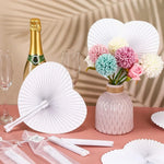 éventails pliants papier blanc rayures moderne minimaliste poignées plastique décoration fête anniversaire mariage