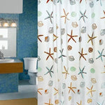 rideaux douche moderne blanc noir bleu motifs géométriques semi transparent anneaux respectueux environnement