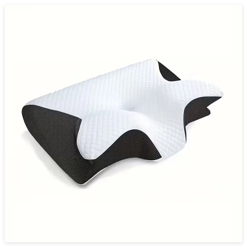 coussin ergonomique gris blanc mousse mémoire forme polyester respirant contouré couverture amovible lavable