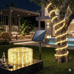 guirlande lumineuse solaire 30m blanc chaud spirale moderne extérieur résistant intempéries led